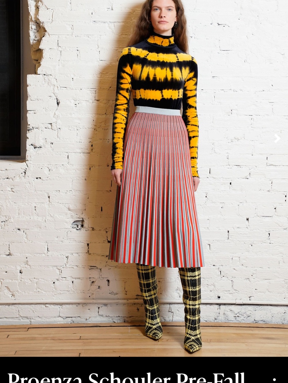 Proenza Schouler Red, Pink and Gray Striped Pleated Midi Skirt